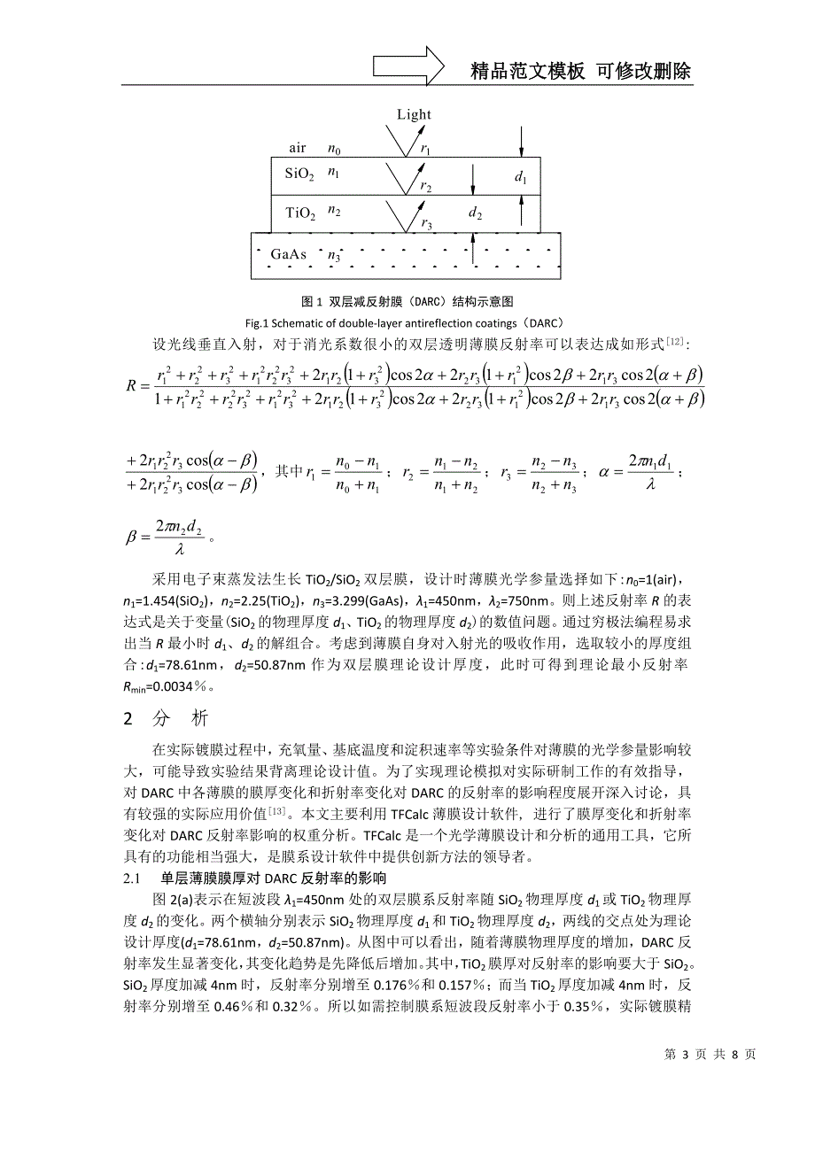 GaAs基底TiO2-SiO2减反射膜的反射率性能分析_第3页