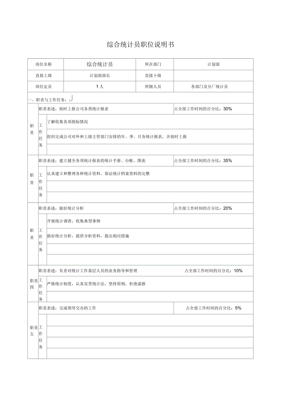 综合统计员职位说明书_第1页