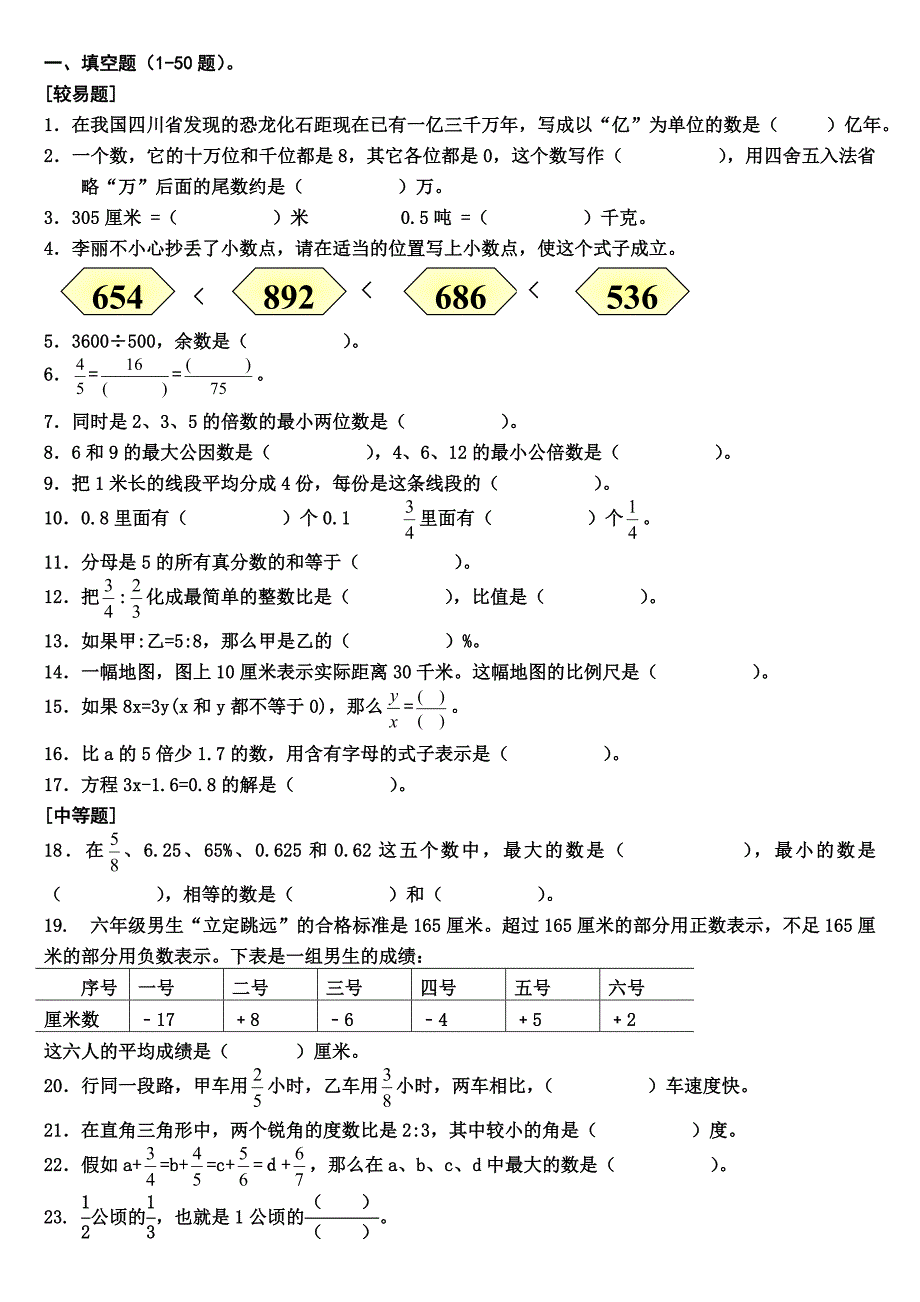 北京市-小学数学-毕业考试说明中的题目(共6页)_第1页