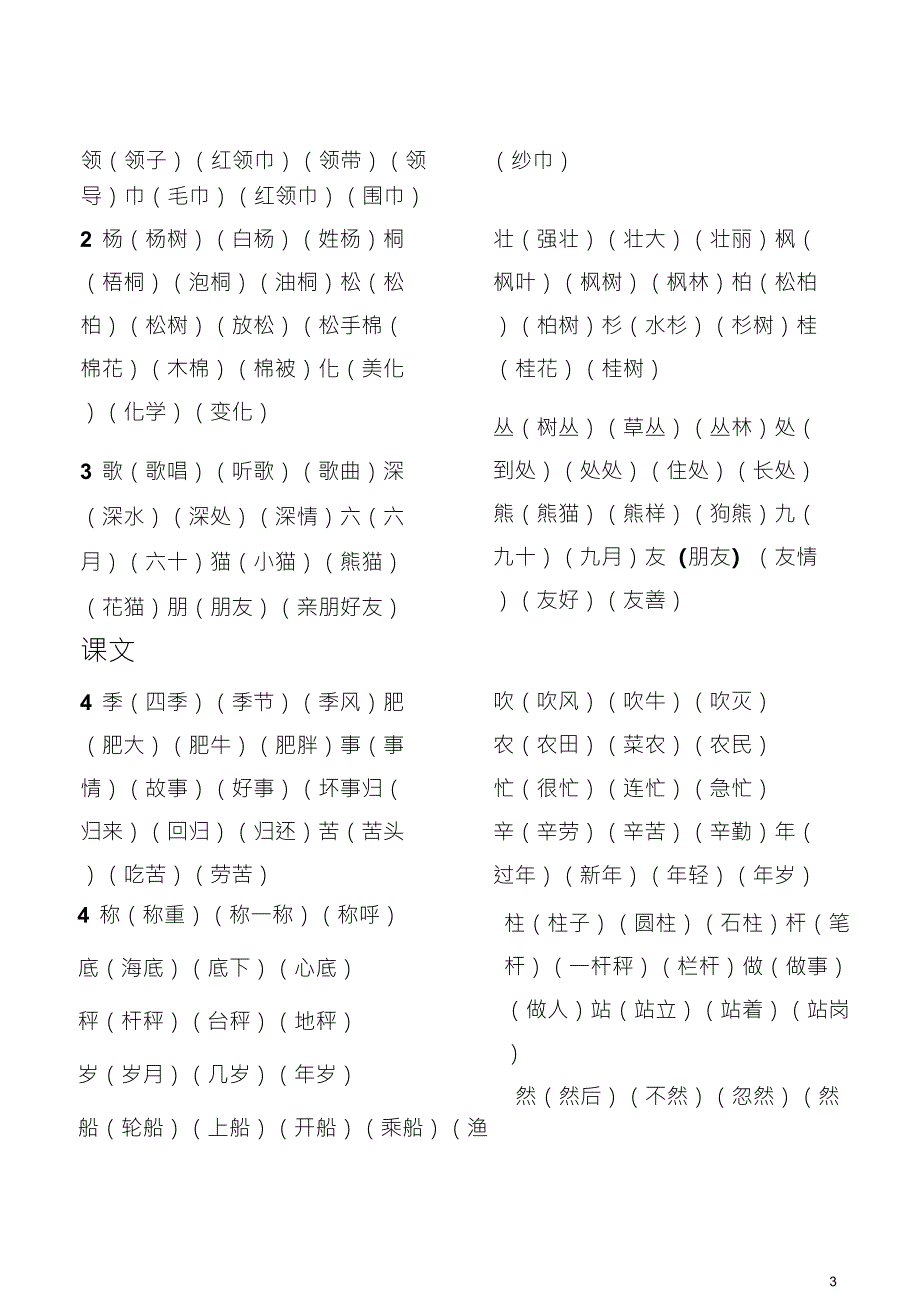 最新2017人教版二年级上册语文生字表组词_第3页