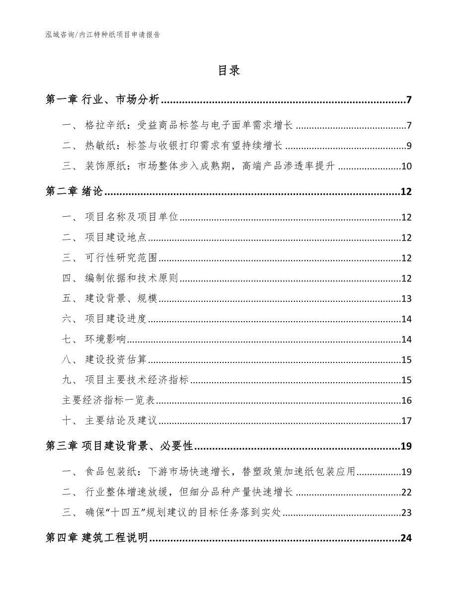 内江特种纸项目申请报告_范文参考_第1页