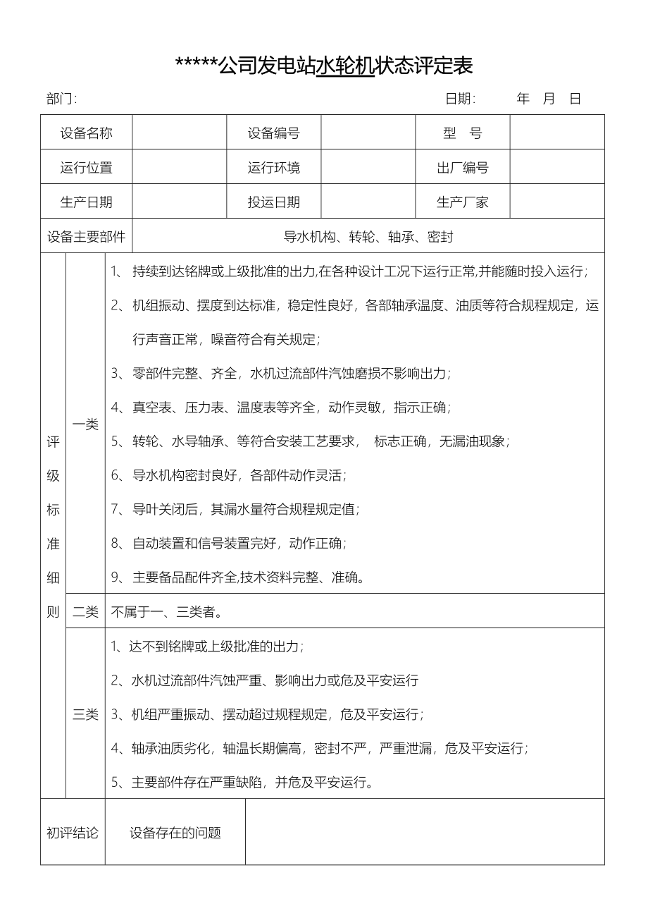 发电厂设备评级评定表_第1页