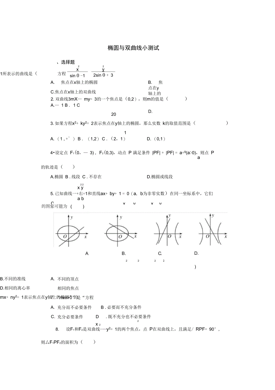 椭圆与双曲线小测试_第1页