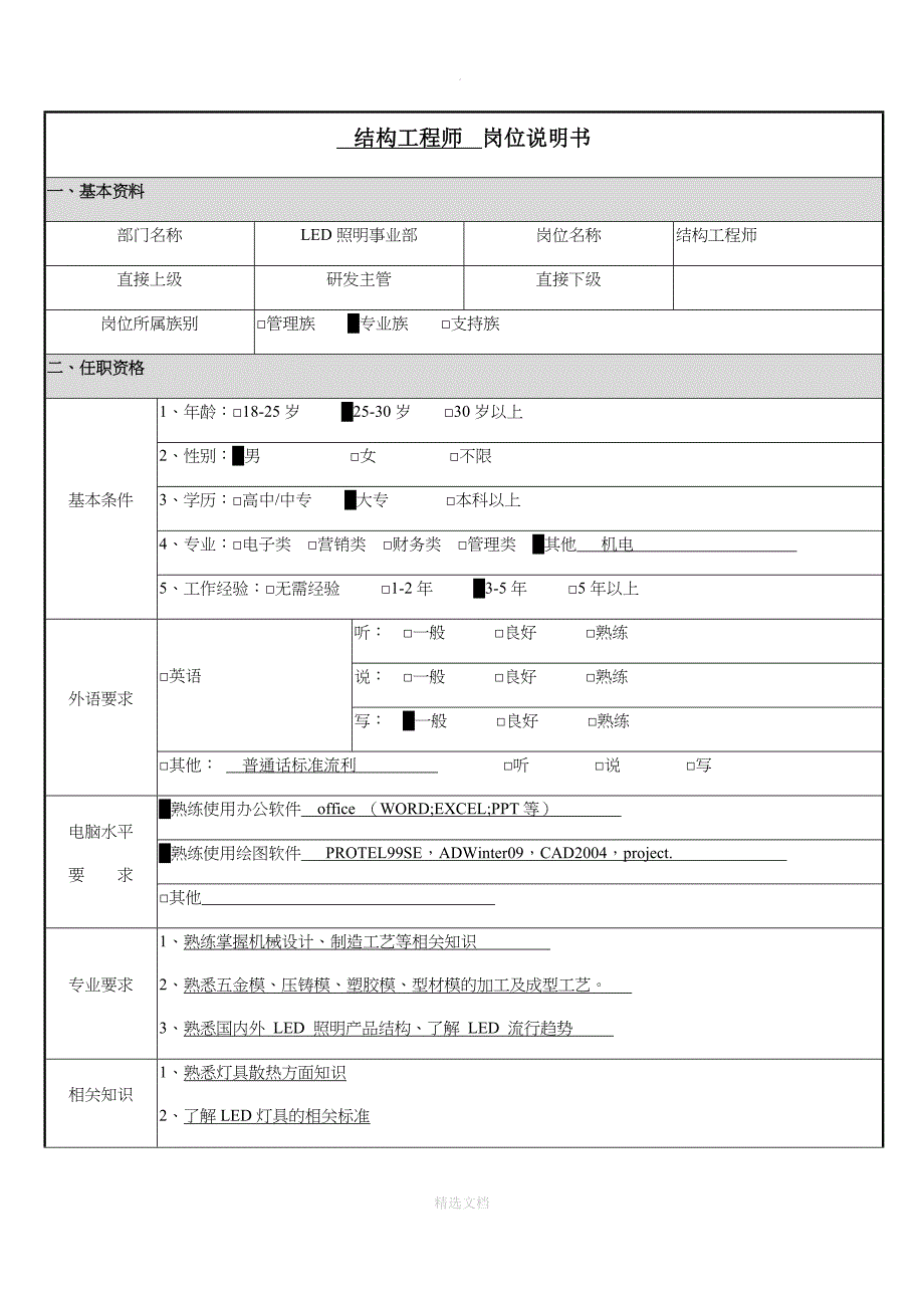 结构工程师岗位职责说明书_第1页