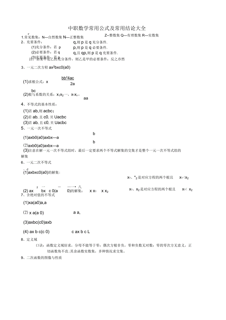 中职数学常用公式及常用结论大全_第1页