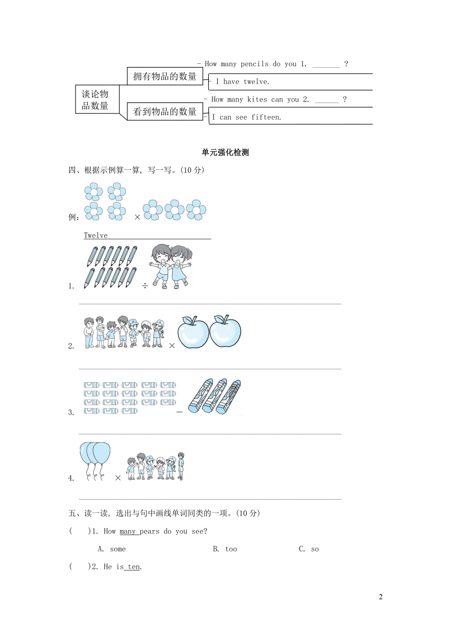 2022年三年级英语下册Unit6Howmany单元知识梳理卷人教PEP_第2页