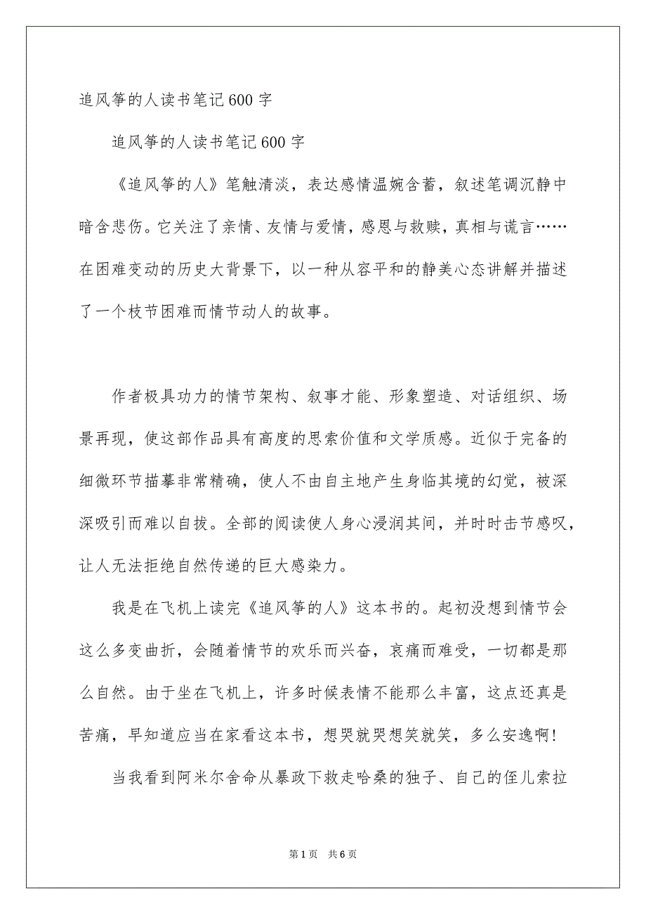 追风筝的人读书笔记600字_第1页