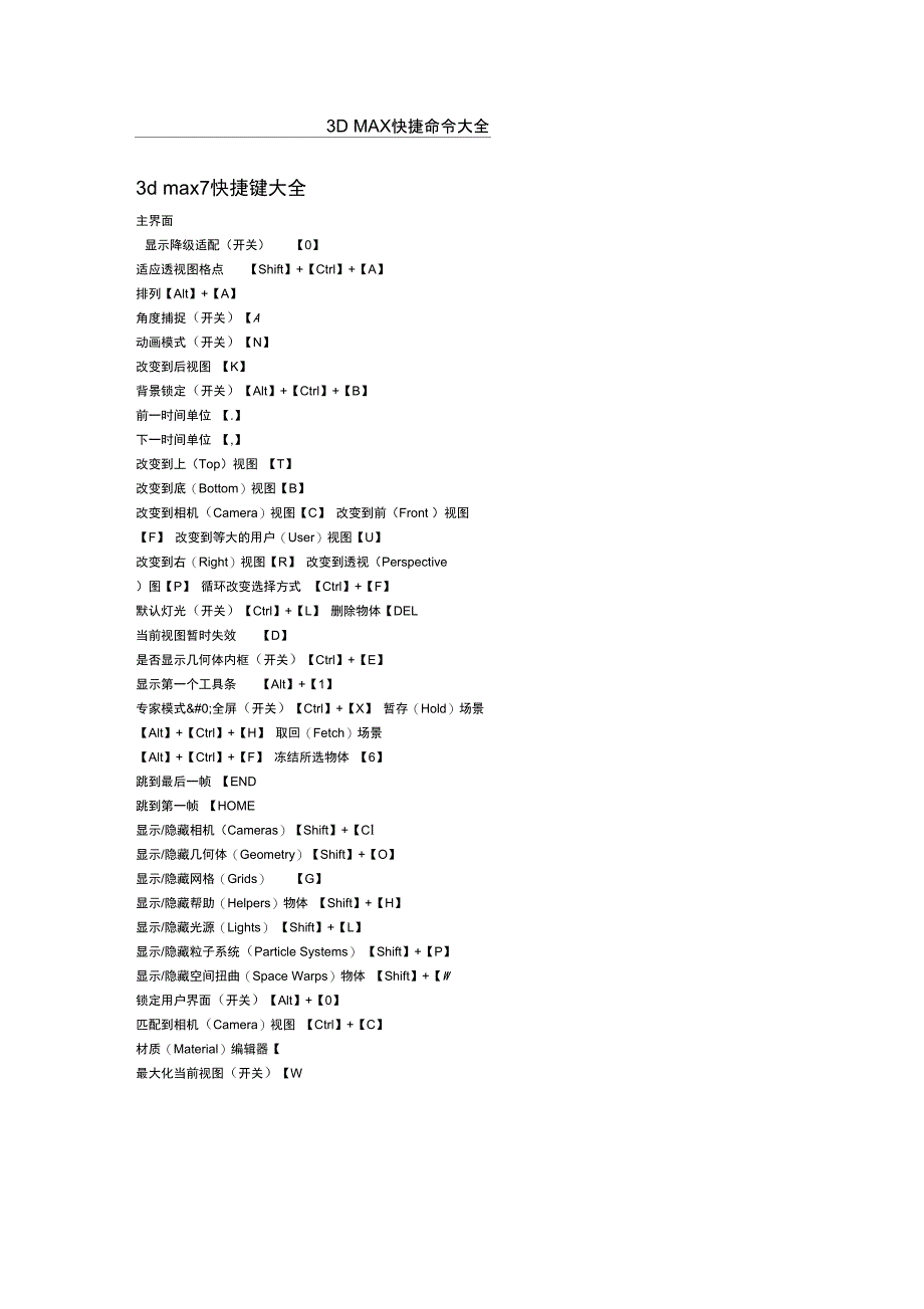 3DMAX快捷命令大全_第1页