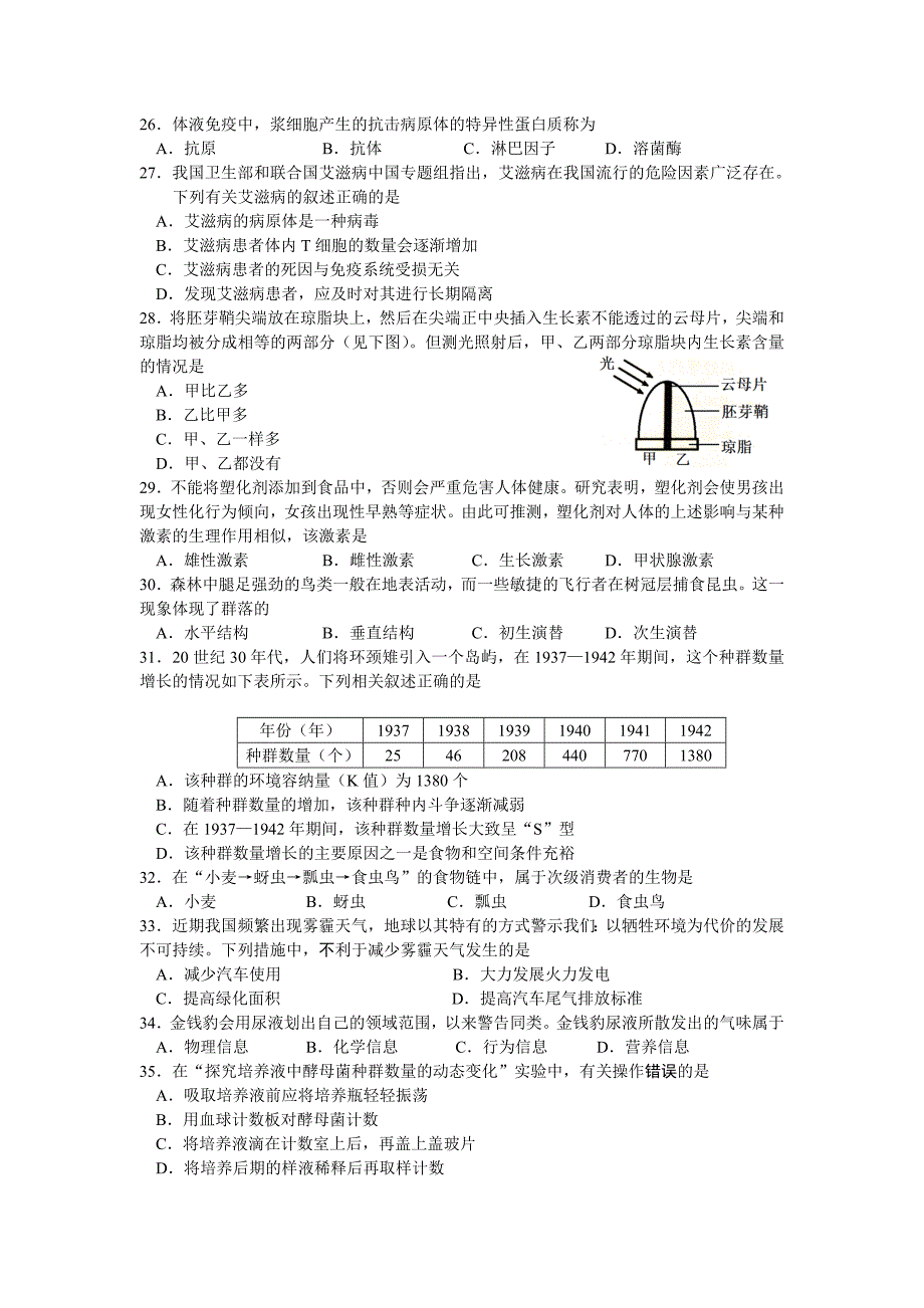 江苏省普通高中学业水平测试真题生物试卷_第4页