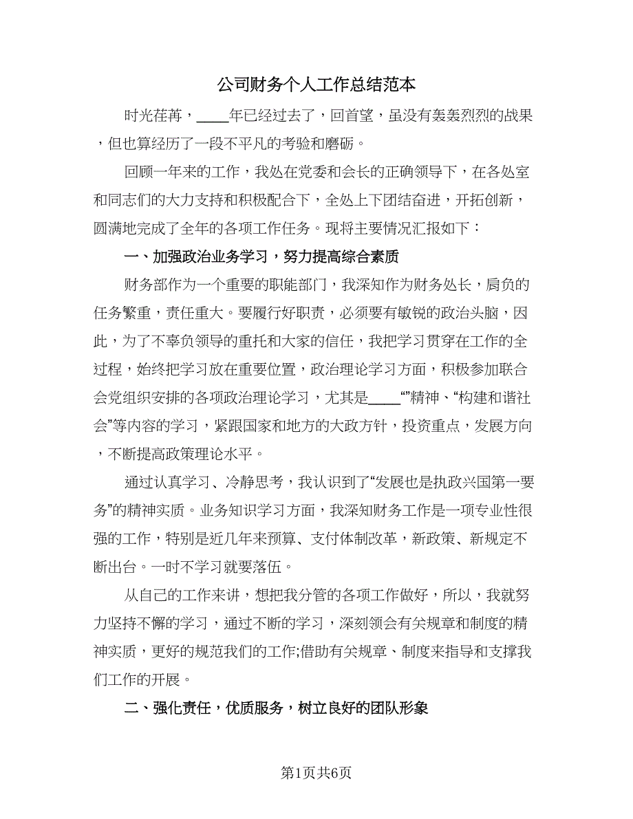 公司财务个人工作总结范本（2篇）.doc_第1页