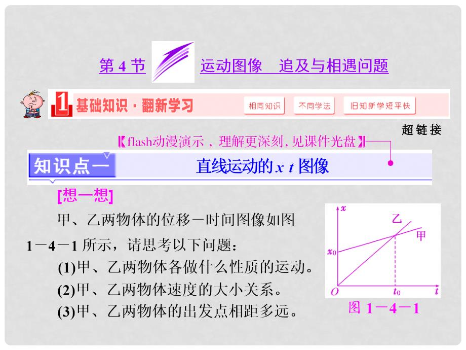 高考物理一轮复习 第1章 第4节 运动图像 追及与相遇问题课件 新人教版_第1页