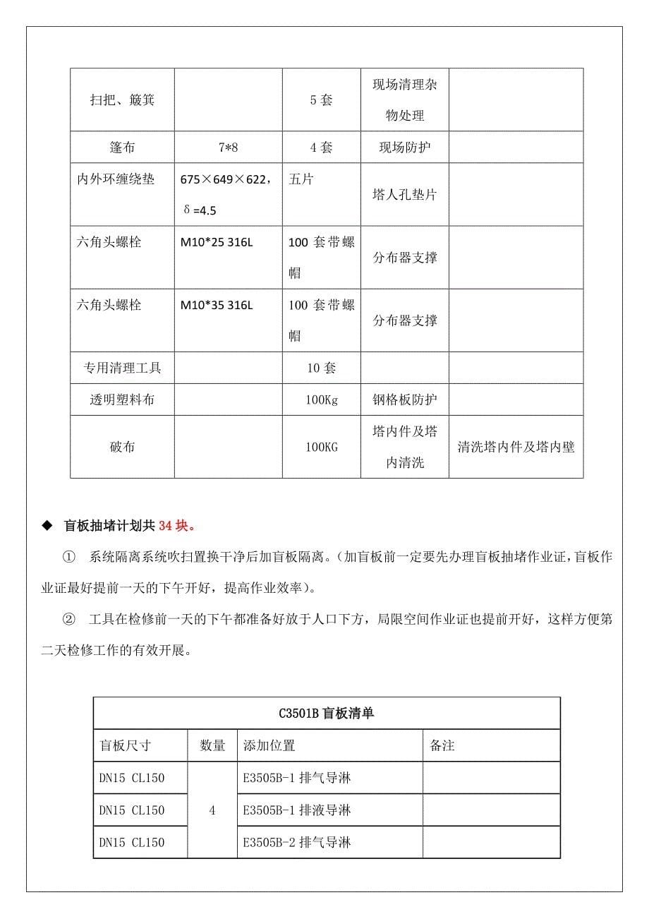 某厂(某地)化学分离塔C3501B检修方案_第5页