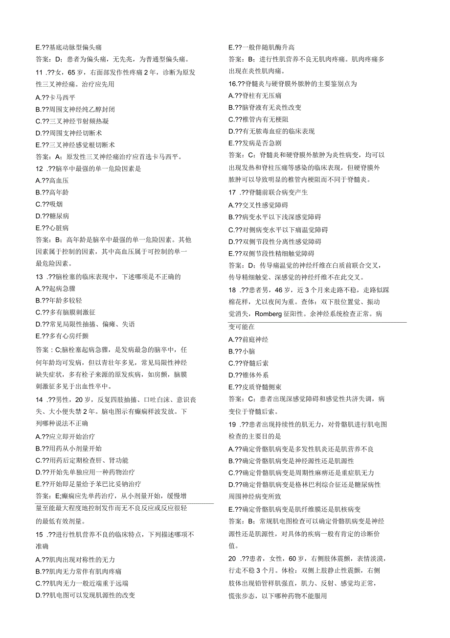 神经内科学中级考试习题_第2页