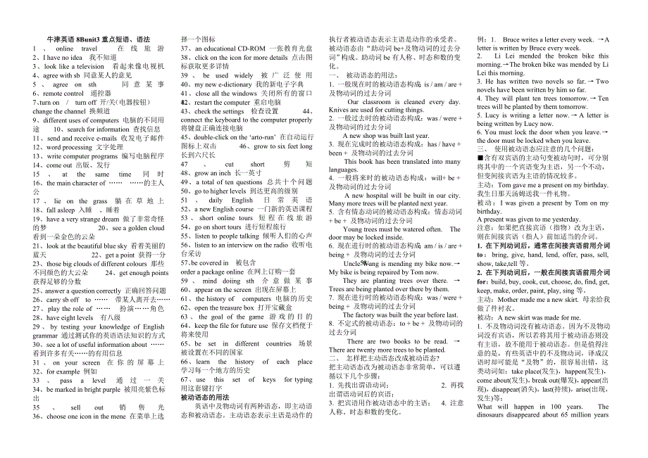 牛津英语8Bunit3重点短语_第1页