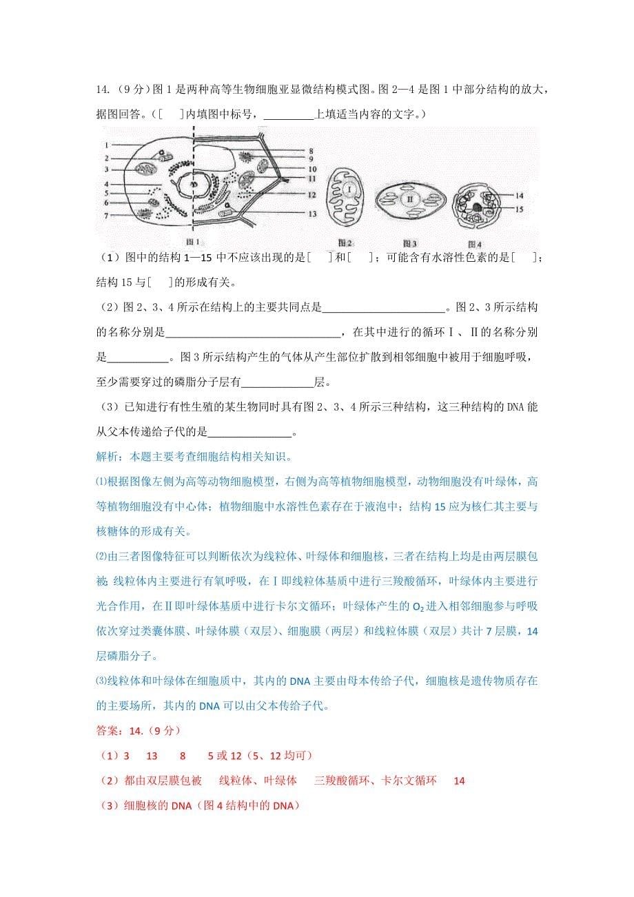 最新近五年上海生物高考卷专题归纳 第3章 生命的结构基础.docx_第5页