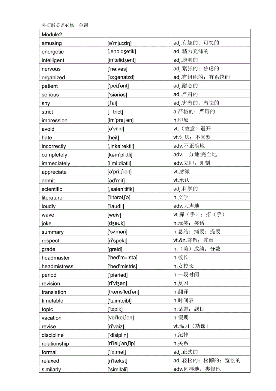 外研版英语必修一单词_第2页