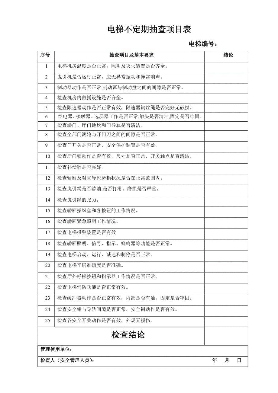 电梯安全管理巡视检查记录表_第5页