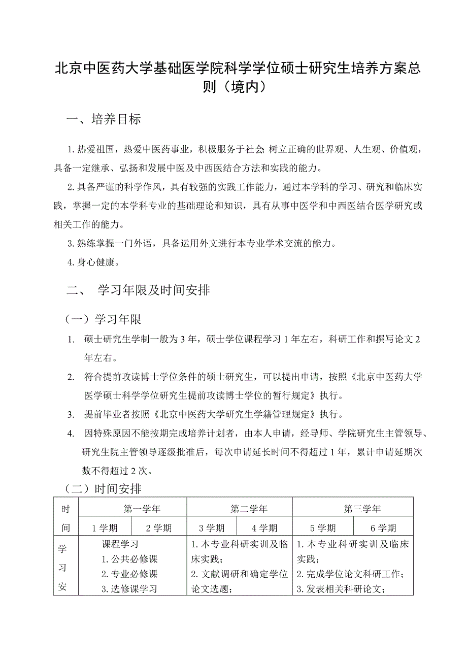 北京中医药大学基础医学院科学学位硕士研究生培养方案总则(境内).doc_第1页