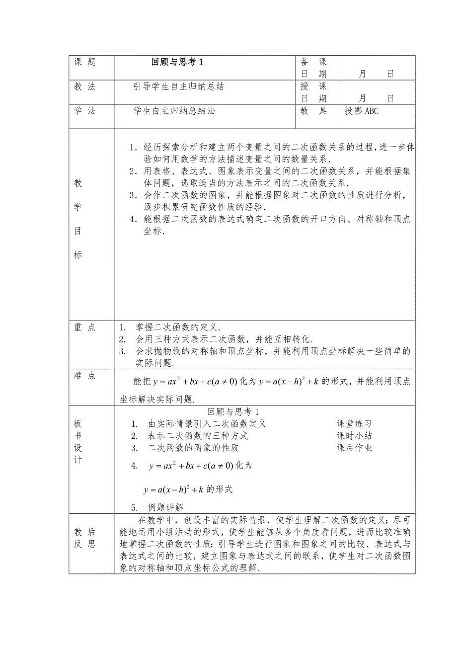 二次函数回顾与思考_第1页