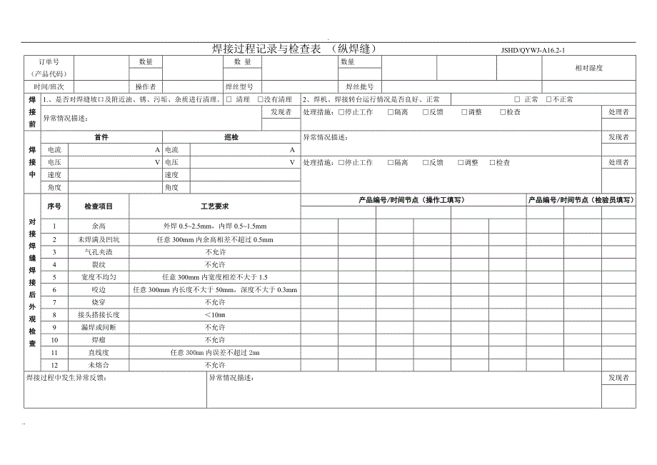 焊接过程记录与检查表_第1页