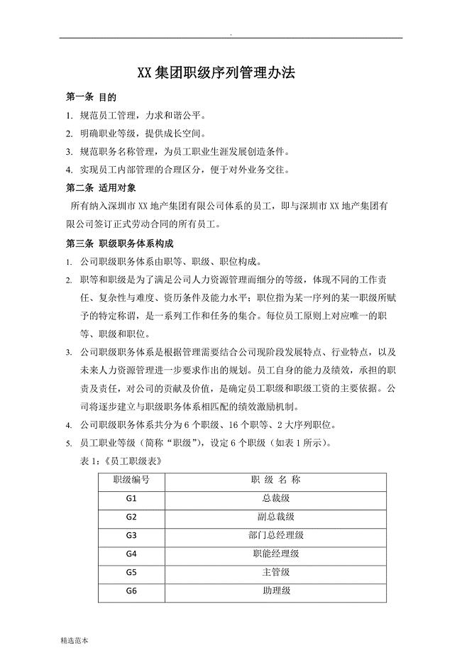 XX集团职级序列管理办法.doc