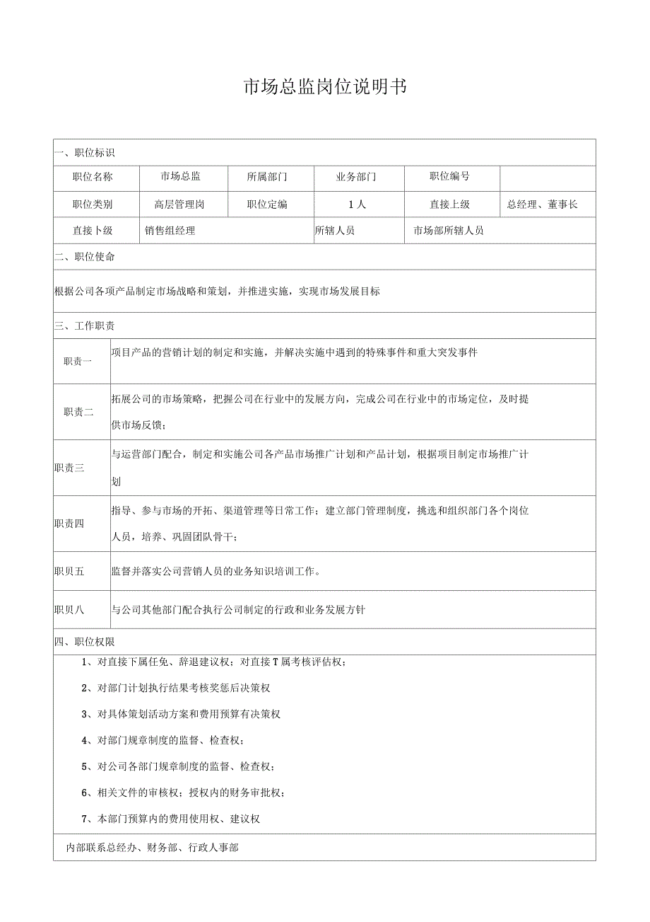 市场总监岗位职责说明书_第1页