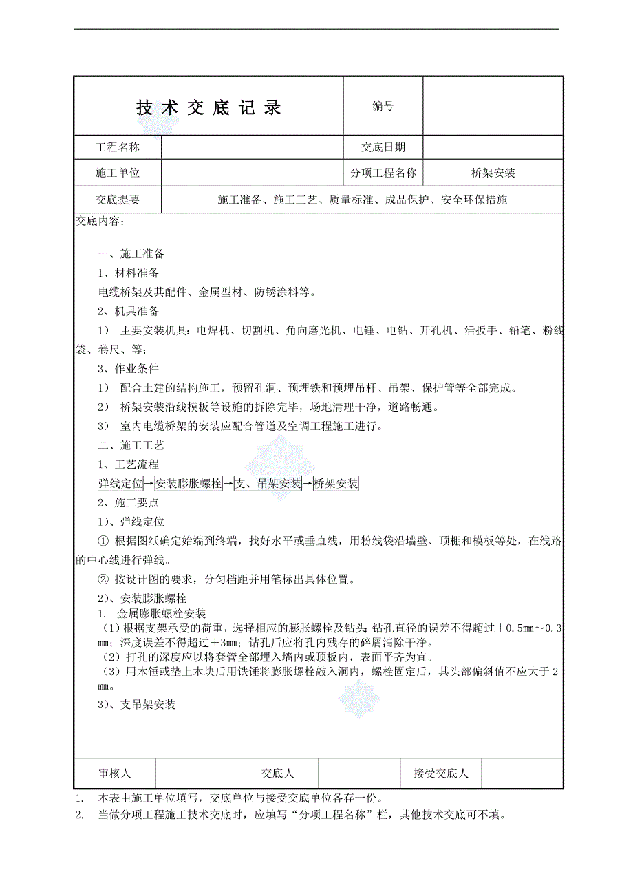 电缆桥架安装技术交底secret_第1页