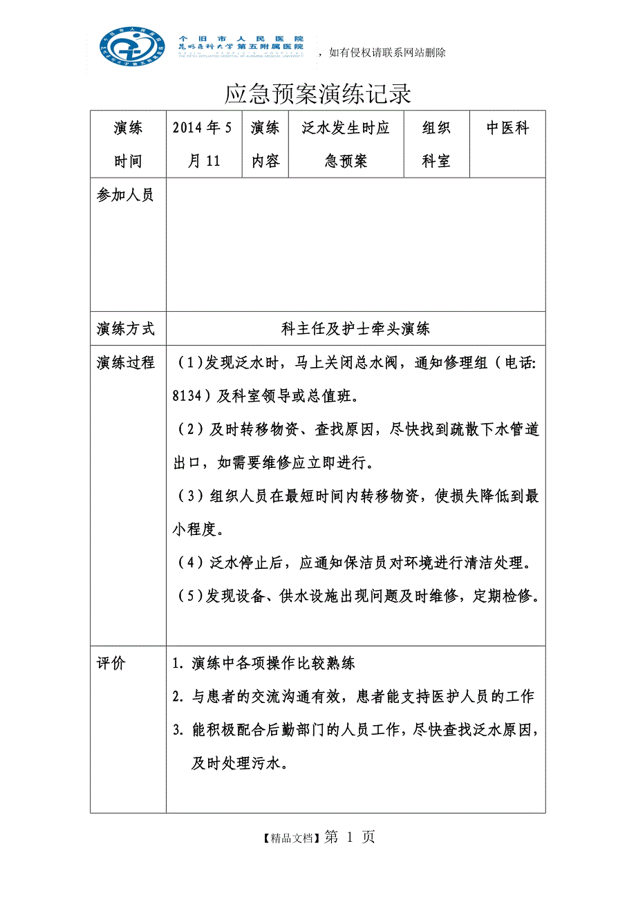 泛水应急预案演练_第1页