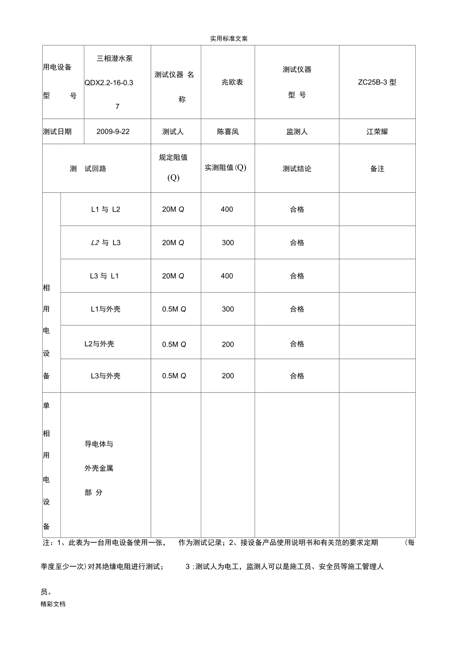 绝缘电阻测试记录簿表_第3页