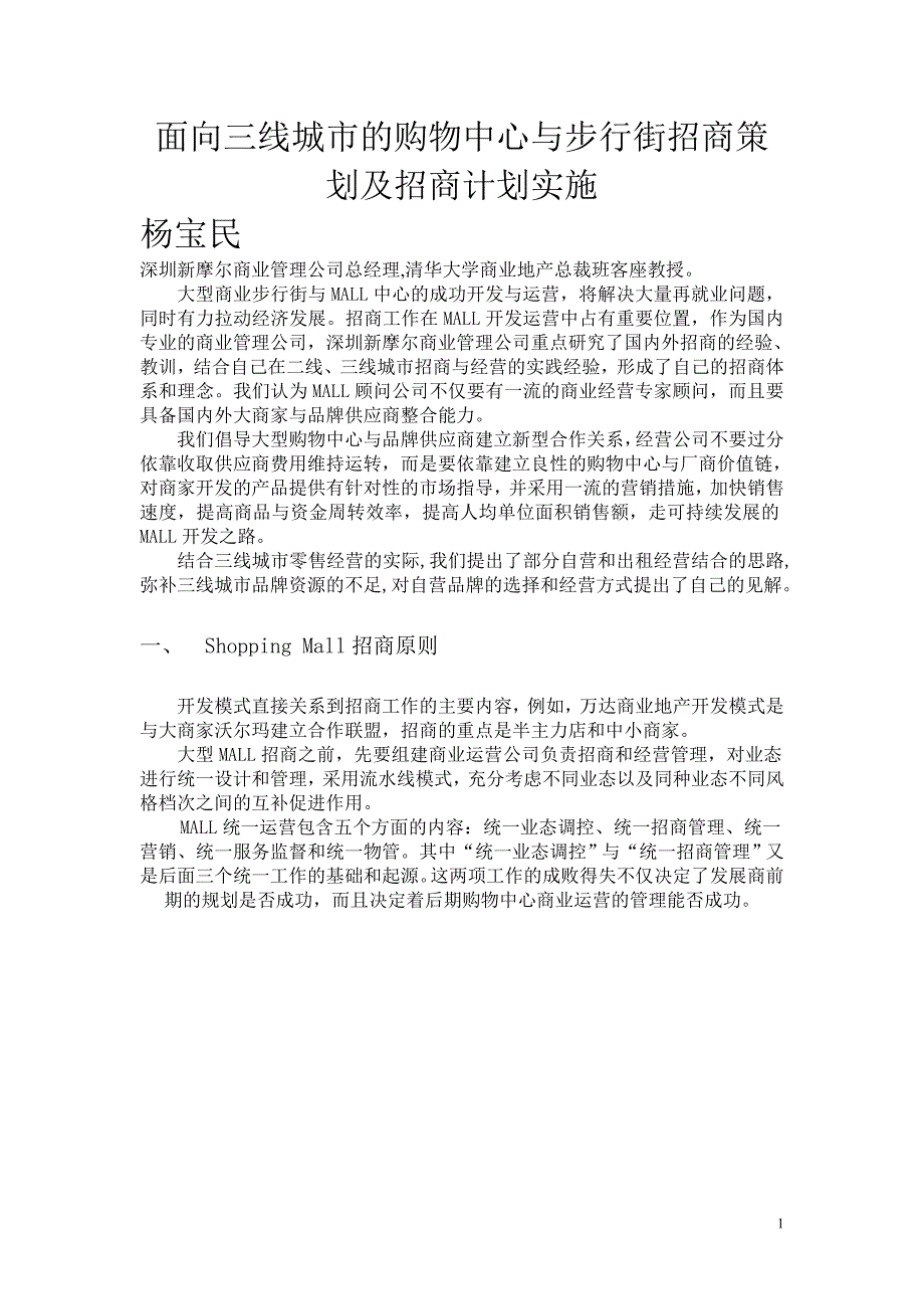 面向三线城市大型购物中心与步行街招商策划(30页)_第1页