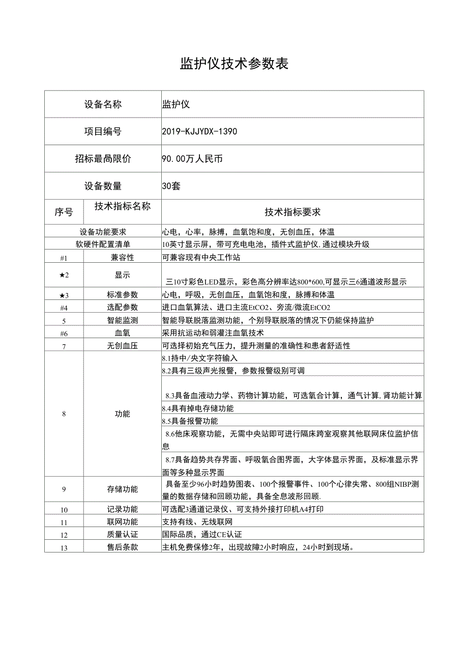 监护仪技术参数表_第1页