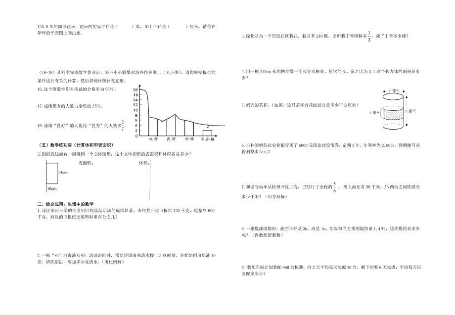 2017年最新人教版六年级数学下册期末毕业复习试题6套及答案_第5页