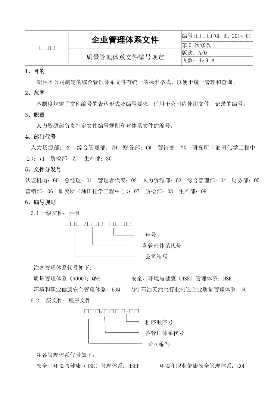 质量管理体系文件编号规定_第1页