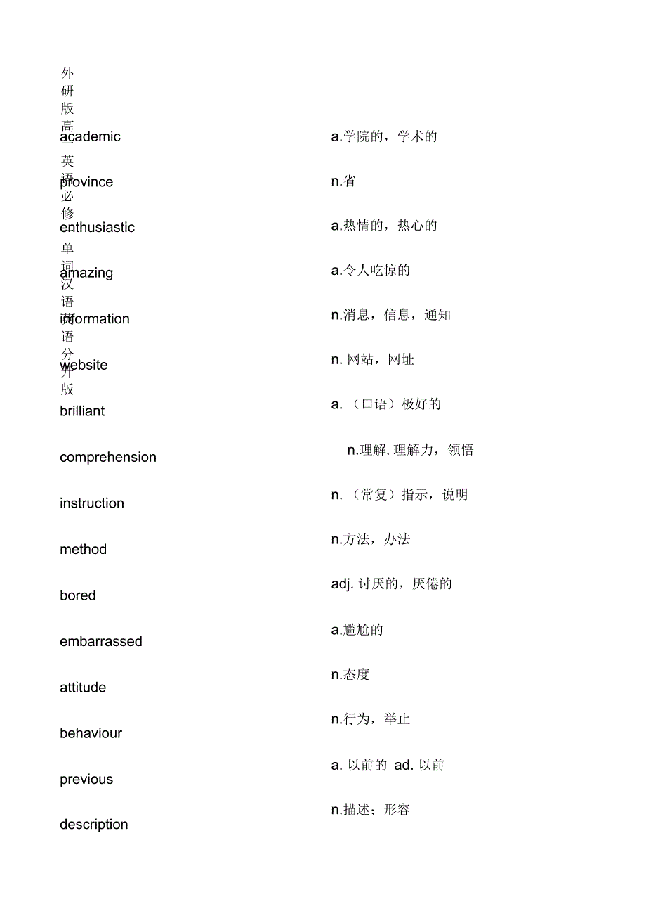 外研版高一英语必修一单词表英汉分开版_第1页