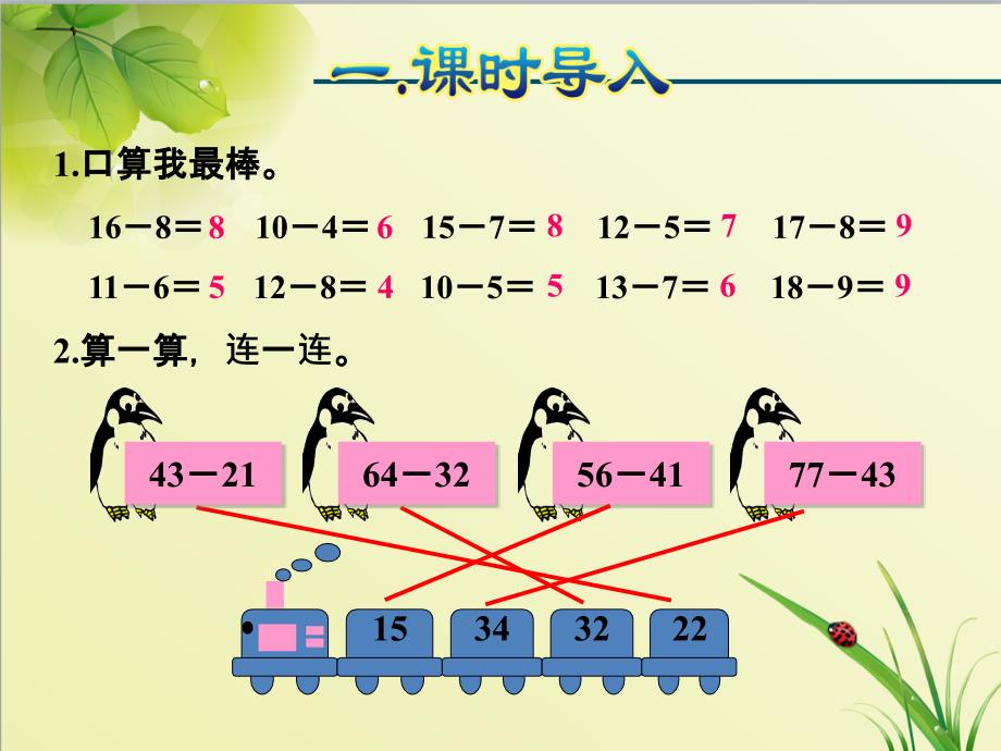 人教版数学二年级上册：第2单元100以内的加法和减法(二)第4课时退位减-课件_第2页