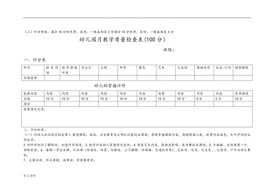 幼儿园月教学质量检查表.doc_第2页