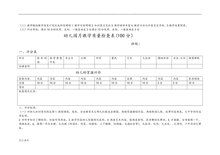 幼儿园月教学质量检查表.doc_第3页