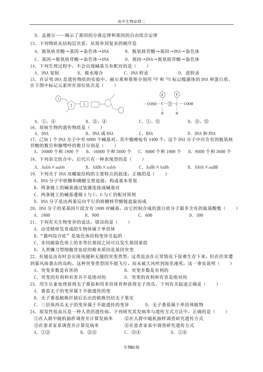 人教版试题试卷郑集高级中学遗传与进化专题训练(必修).doc_第2页