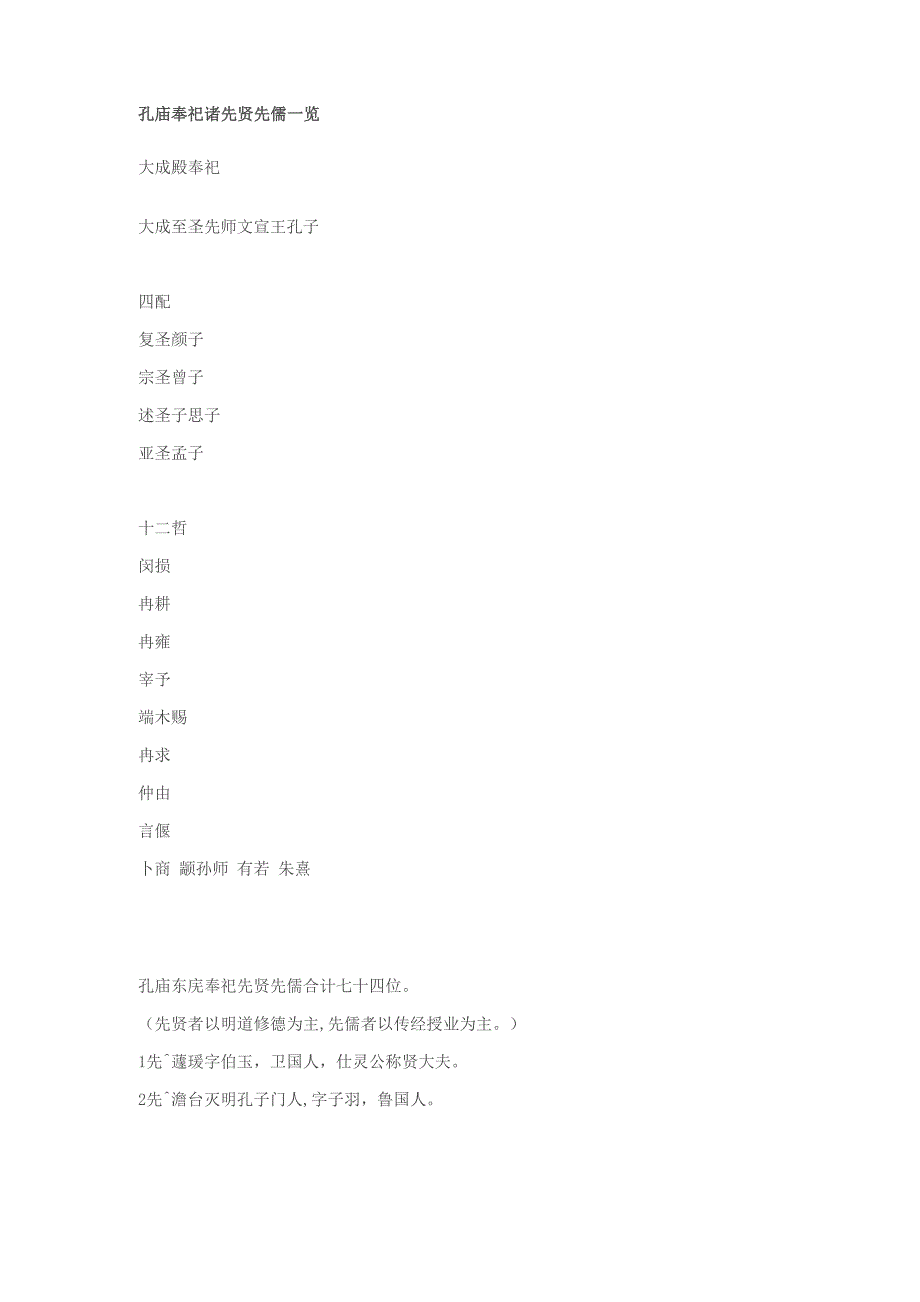 孔庙奉祀诸先贤先儒一览_第1页