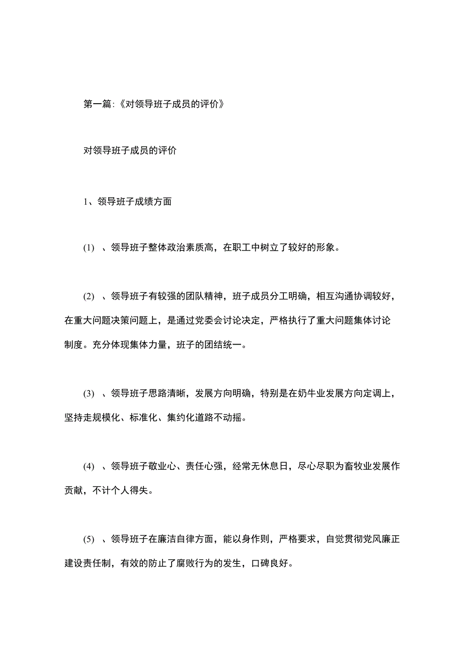 班子成员工作评价_第1页