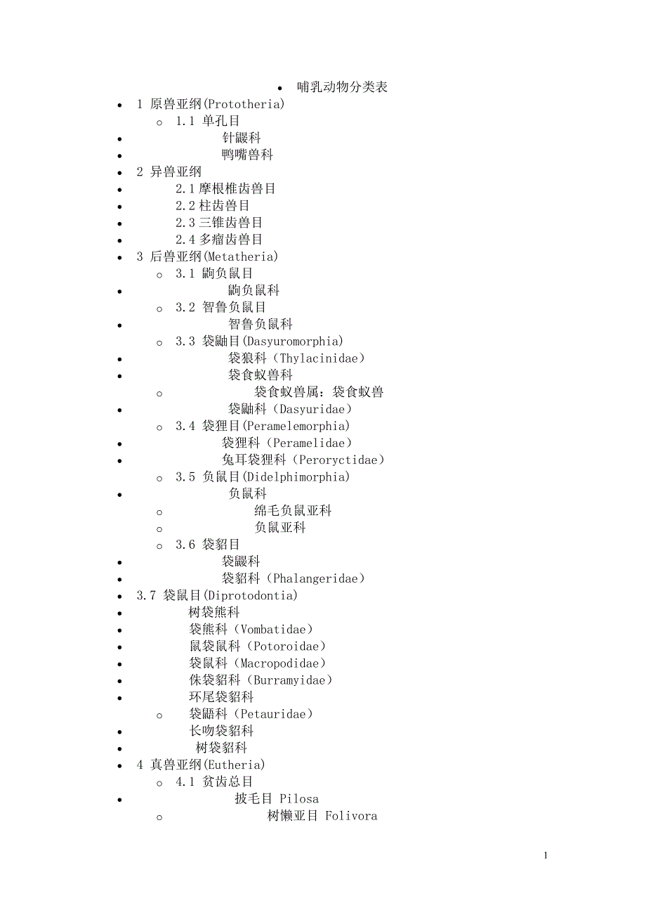 哺乳动物分类表.doc_第1页