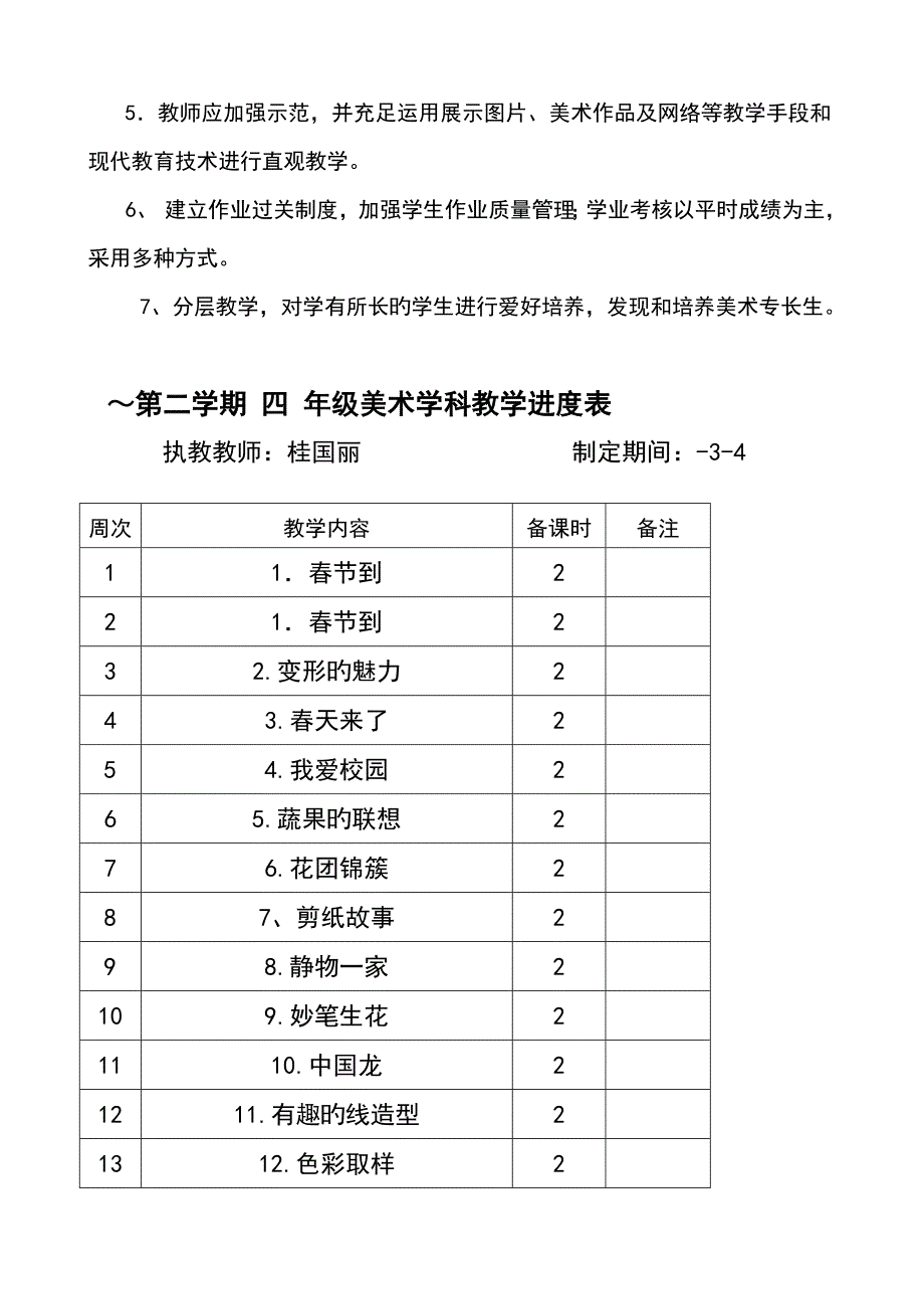 下学期湘版四年级美术下册教学计划_第2页