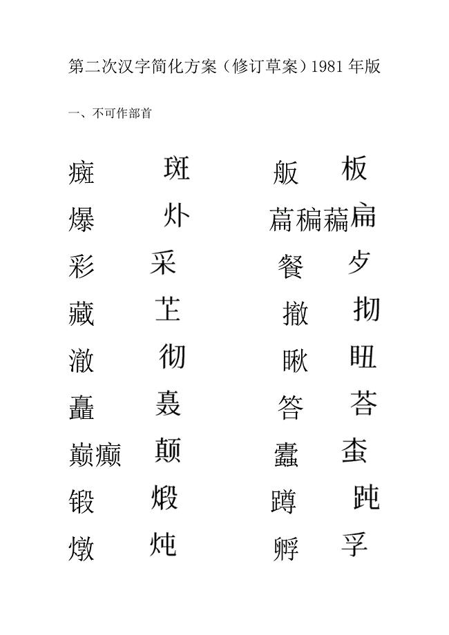 第二次汉字简化方案修订草案1981年版