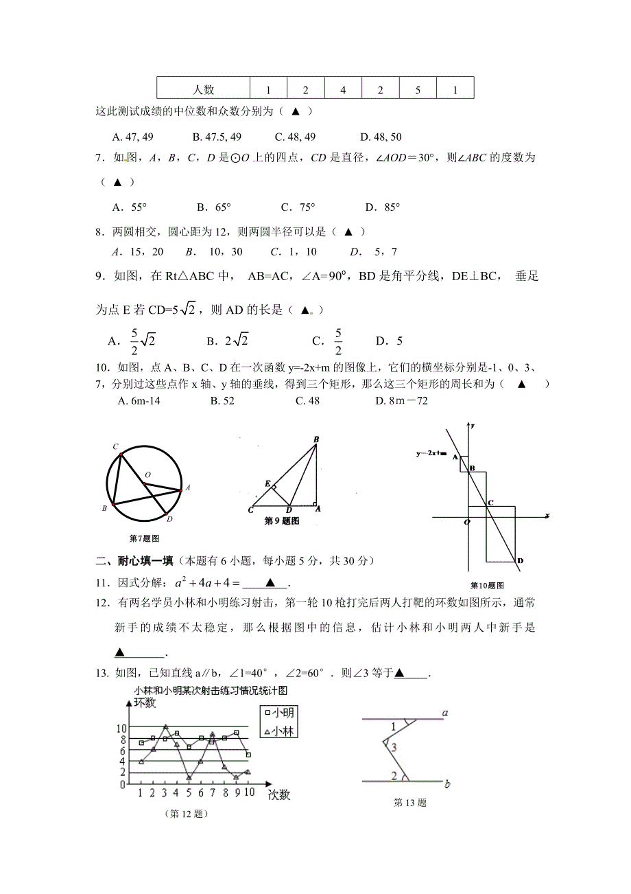 浙江省温州地区九年级下期中学业水平检测数学试题及答案_第2页