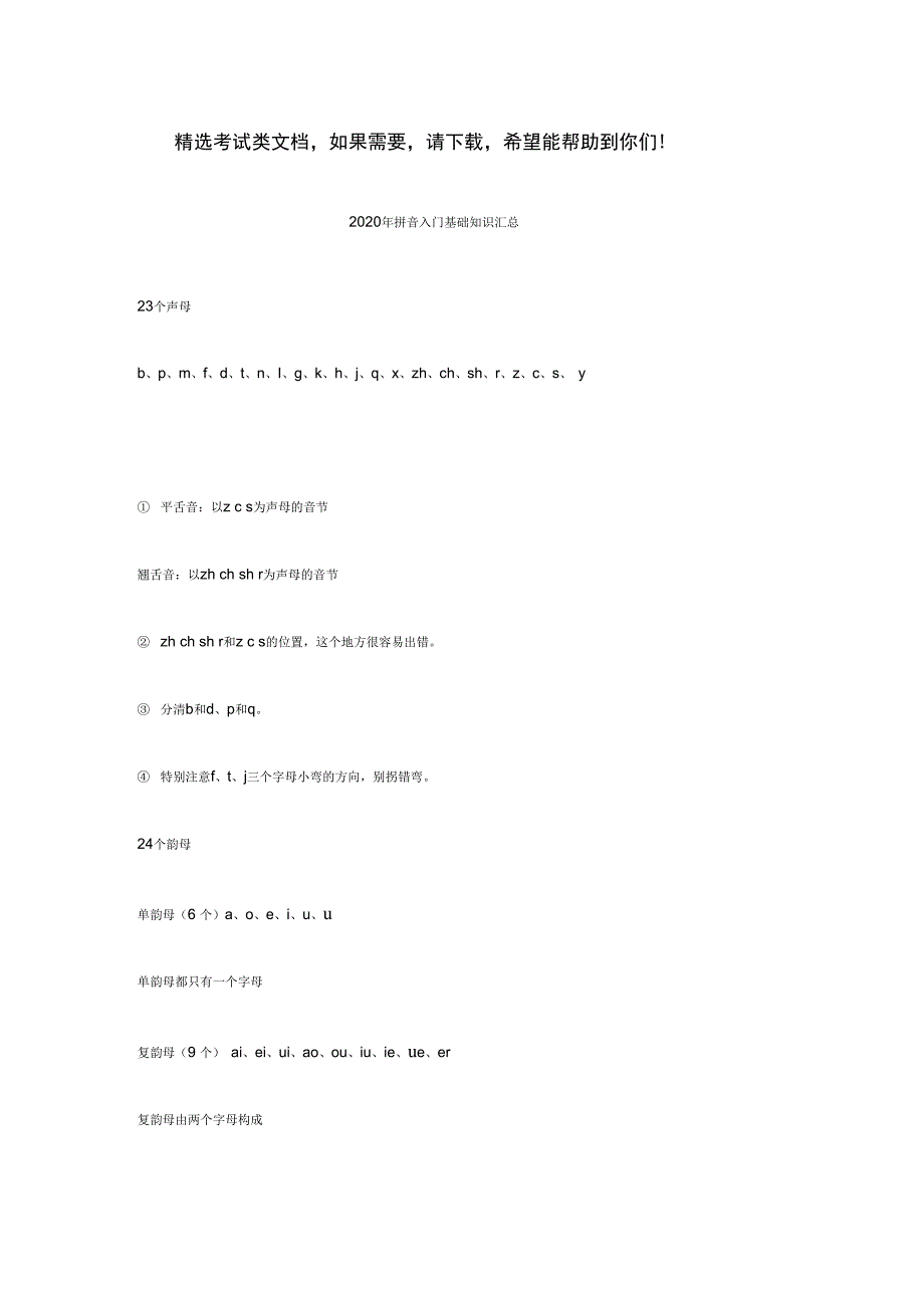 2020年拼音入门基础知识汇总_第1页