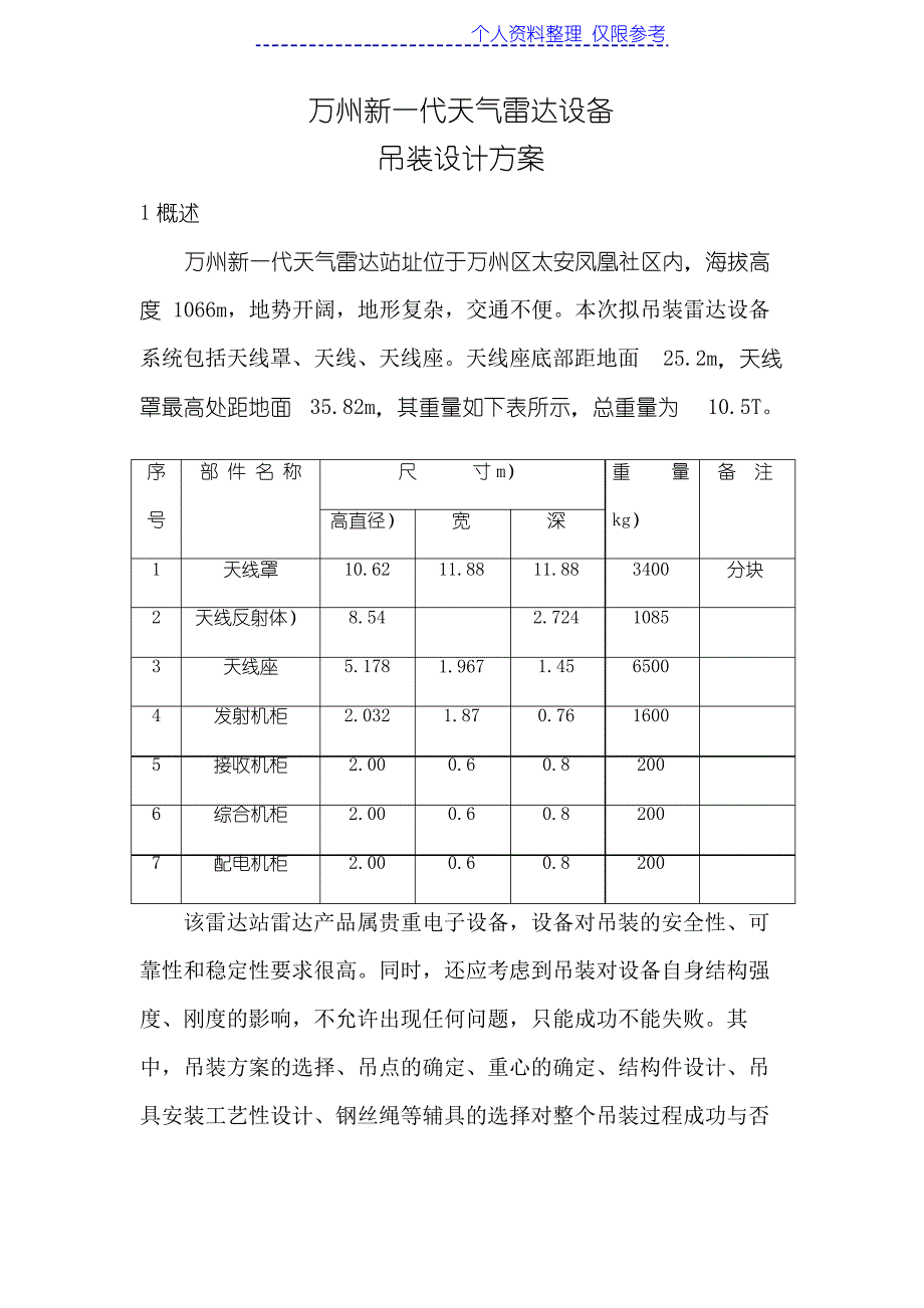 雷达设备吊装设计技术方案_第1页