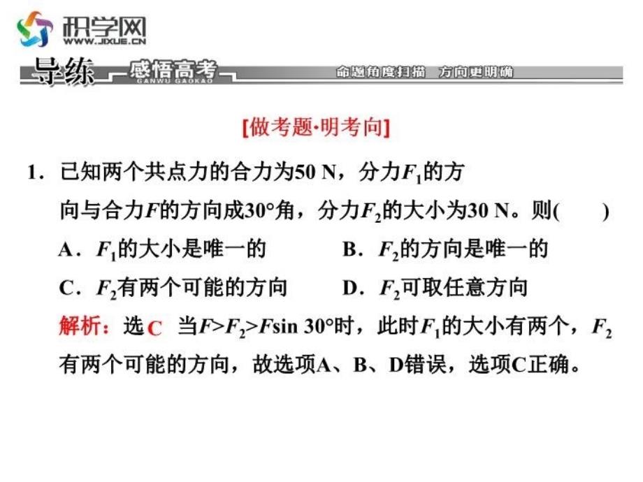 最新已知两个共点力的合力为N分力F的方向与合力F的方PPT课件_第3页