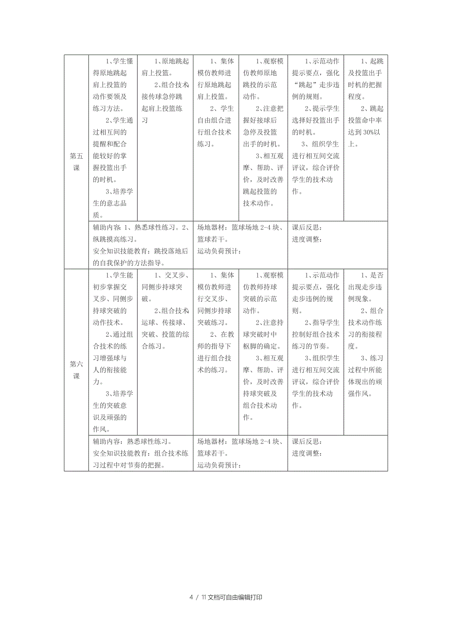 篮球模块单元教学方案_第4页