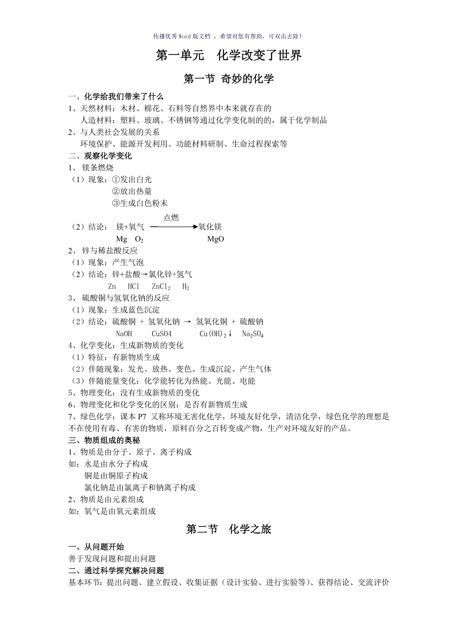 初三化学全册知识点鲁教版Word版_第1页