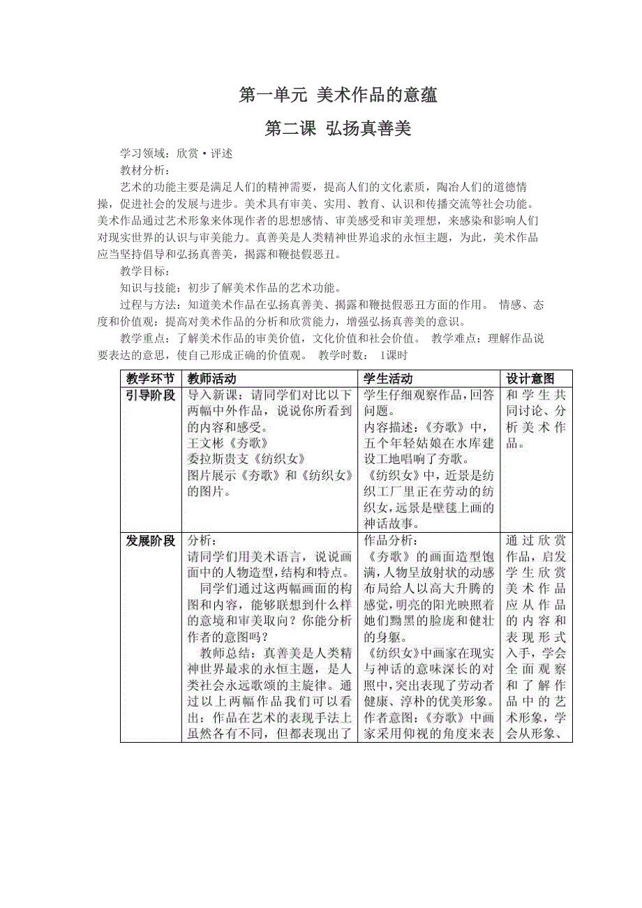 2人教版八年级下册美术教案第一单元美术作品的意蕴第二课弘扬真善美.docx_第1页